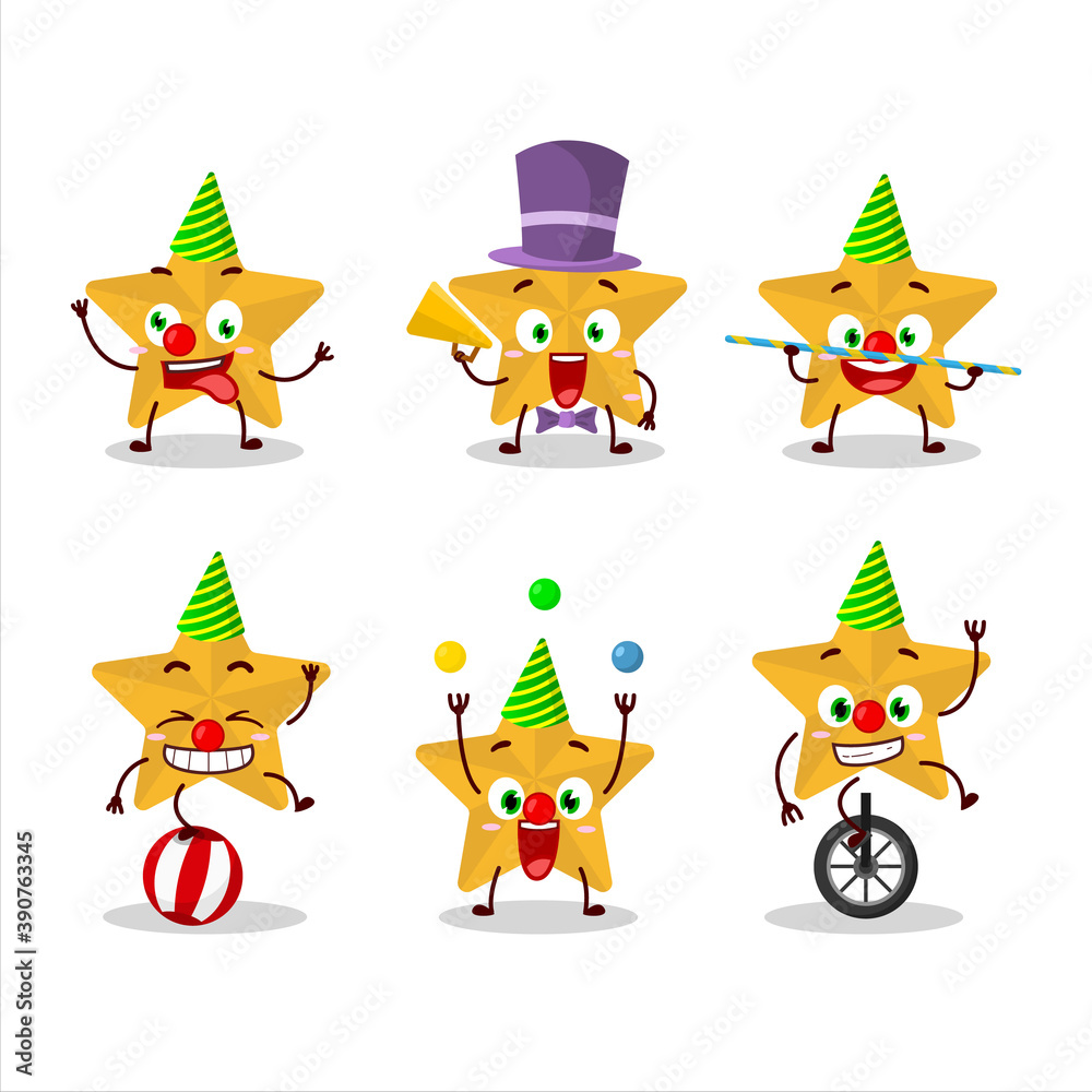 Fototapeta premium Cartoon character of new yellow stars with various circus shows