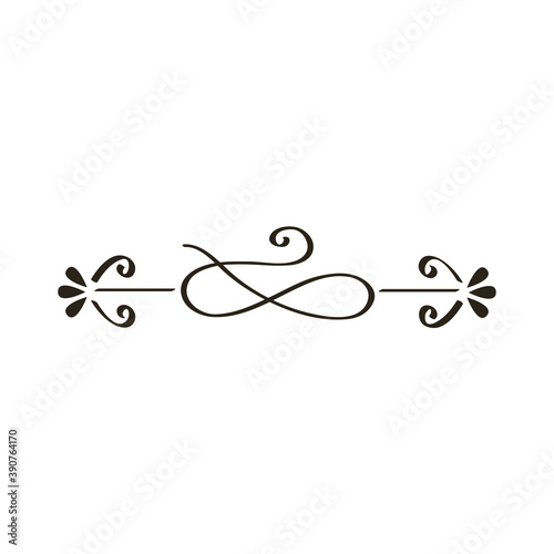 decorative swirl divider with leafs monochrome icon