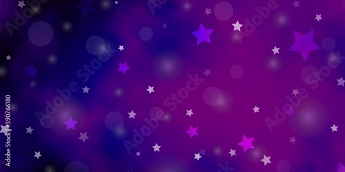 Dark Purple, Pink vector background with circles, stars.