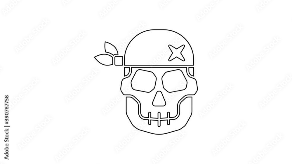 Black line Skull icon isolated on white background. Happy Halloween party. 4K Video motion graphic animation Black line Skull icon isolated on white background. Happy Halloween party. 4K Video motion graphic animation