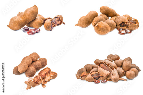 Collage of Tamarindus indica isolated on a white cutout