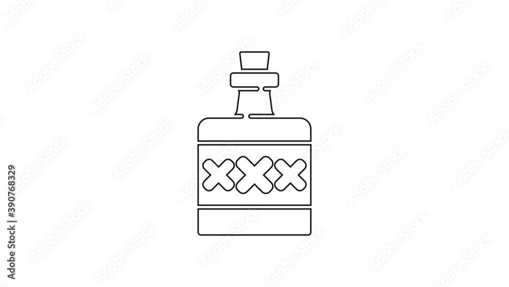 Black line Alcohol drink Rum bottle icon isolated on white background. 4K Video motion graphic animation