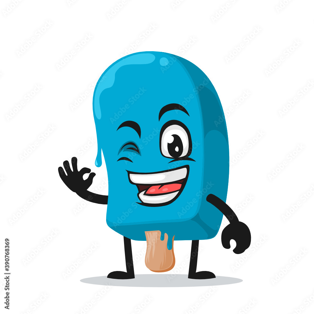 Obraz premium vector illustration blue ice cream on stick mascot or character 