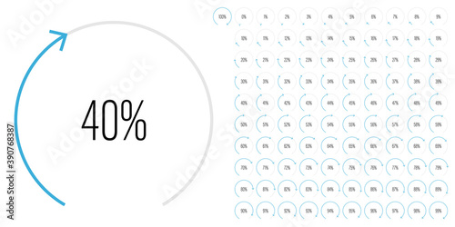 Set of circular sector percentage diagrams meters from 0 to 100 ready-to-use for web design, user interface UI or infographic - indicator with blue
