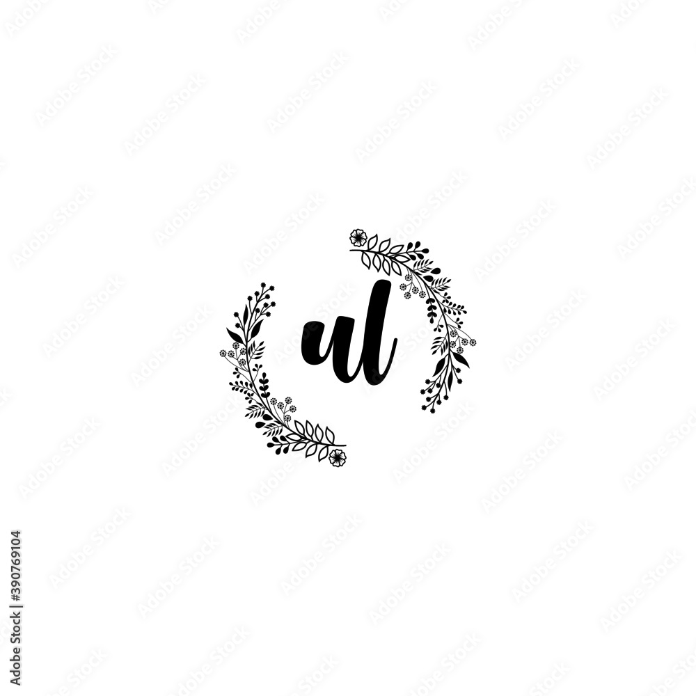 Initial UL Handwriting, Wedding Monogram Logo Design, Modern Minimalistic and Floral templates for Invitation cards	
