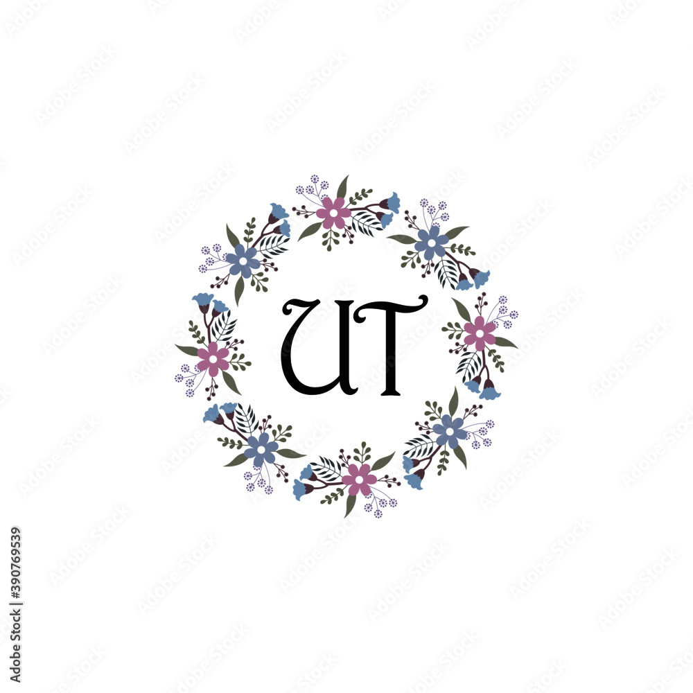 Initial UT Handwriting, Wedding Monogram Logo Design, Modern Minimalistic and Floral templates for Invitation cards	
