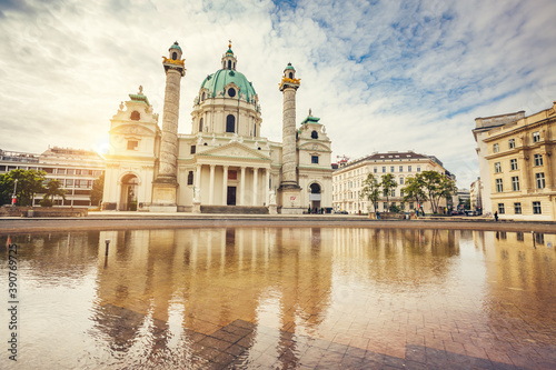 Picturesque view of famous Saint Charles Church, Vienna, Austria.