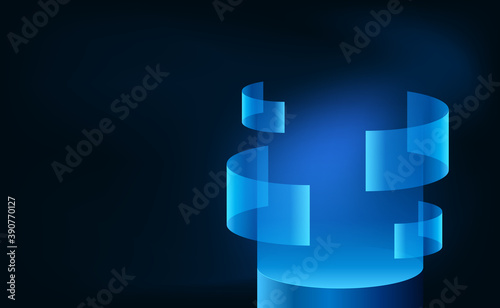 futuristic blue neon technology with cyan color screen with 3d cylinder podium pedestal stage for display and empty space