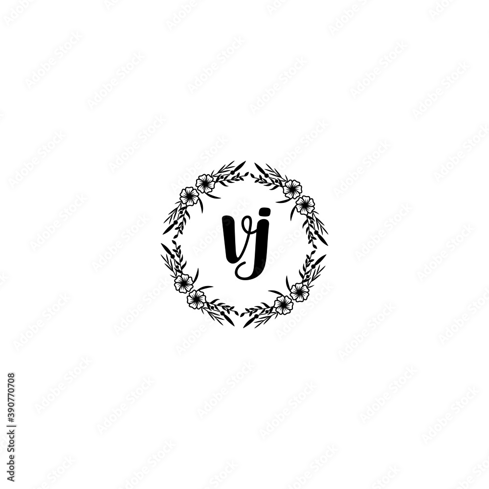 Initial VJ Handwriting, Wedding Monogram Logo Design, Modern Minimalistic and Floral templates for Invitation cards	
