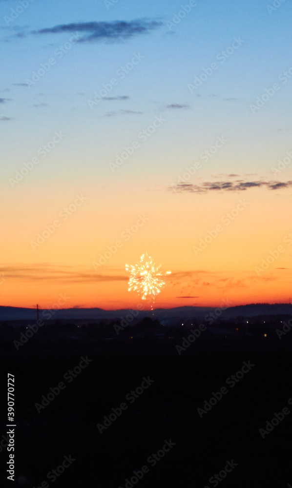 fireworks and sunset