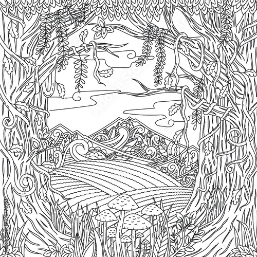 Landscape Adult Outline Coloring Book Illustration