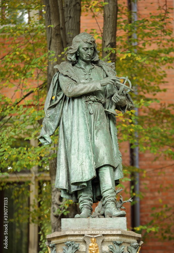 Krakow / Poland - November 6 2020: Monument of Nicolaus Copernicus close up in Krakow city center 
