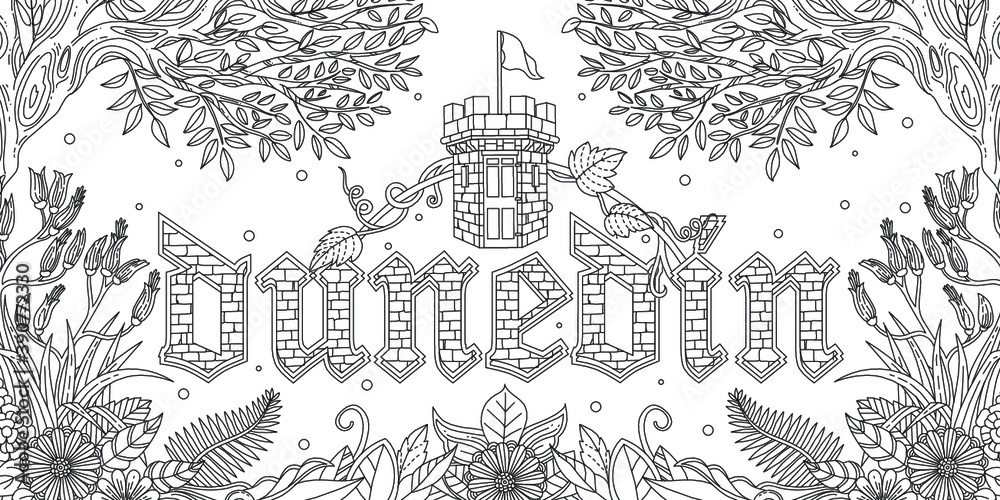 Outline Adult Coloring Dunedin Lettering Castle