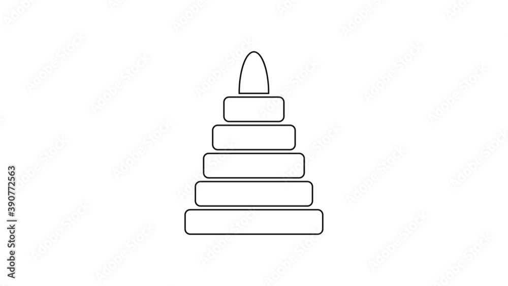 Black line Pyramid toy icon isolated on white background. 4K Video motion graphic animation Black line Pyramid toy icon isolated on white background. 4K Video motion graphic animation