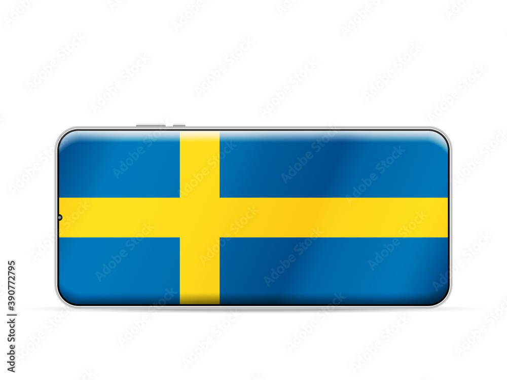 Sweden flag on smartphone screen Sweden flag on smartphone screen