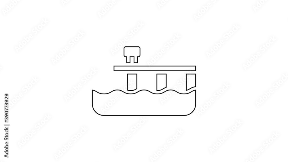 Black line Beach pier dock icon isolated on white background. 4K Video motion graphic animation Black line Beach pier dock icon isolated on white background. 4K Video motion graphic animation