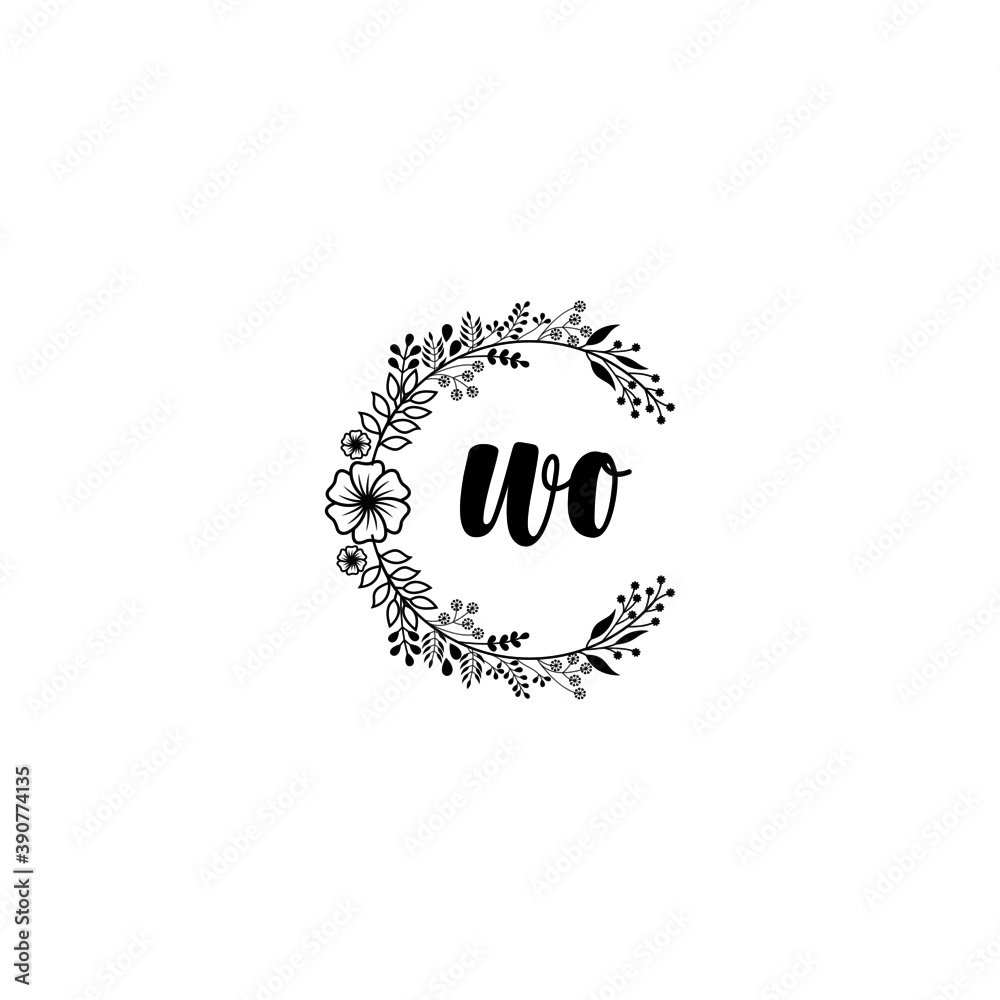 Initial WO Handwriting, Wedding Monogram Logo Design, Modern Minimalistic and Floral templates for Invitation cards	
