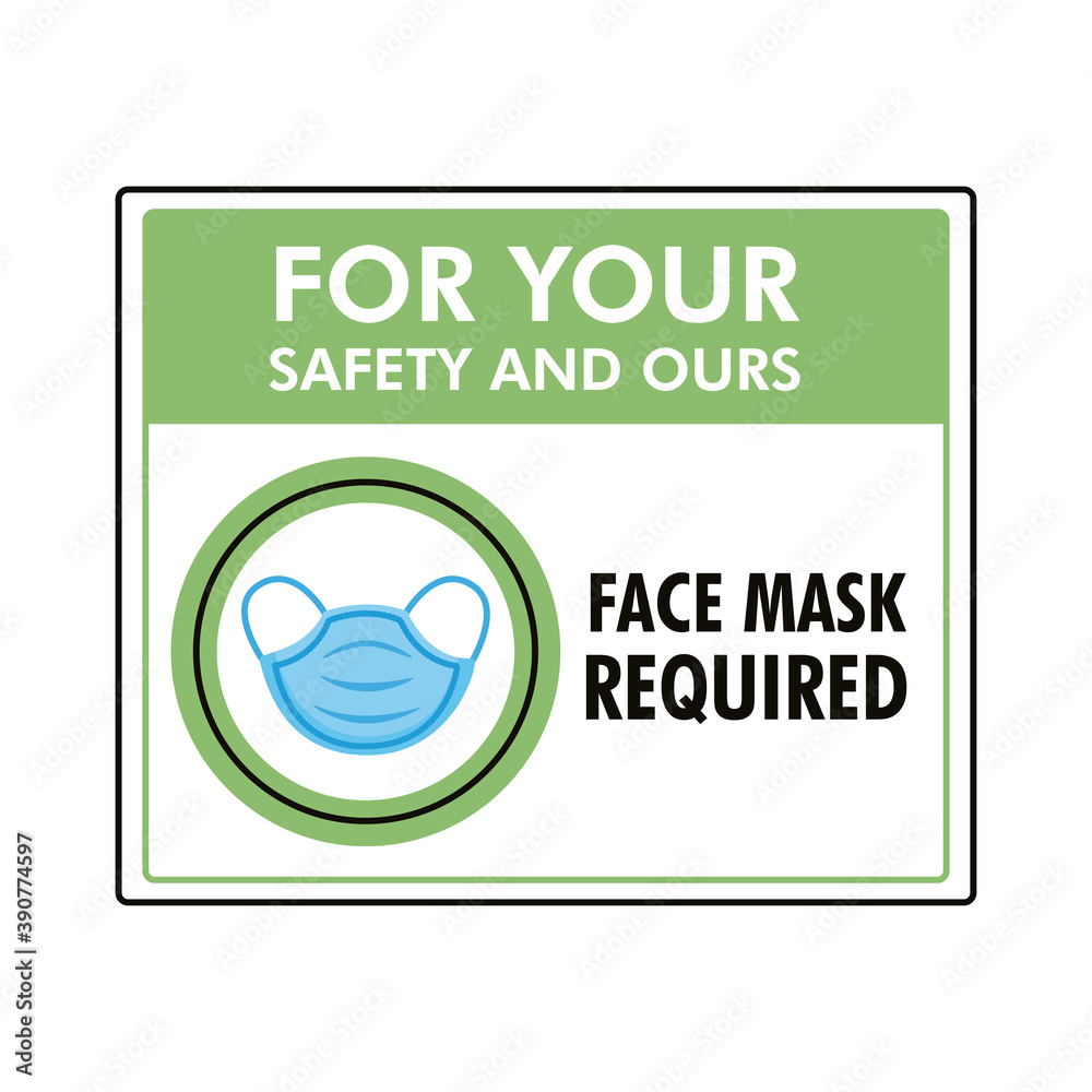 mask required label stamp with medical mask accessory