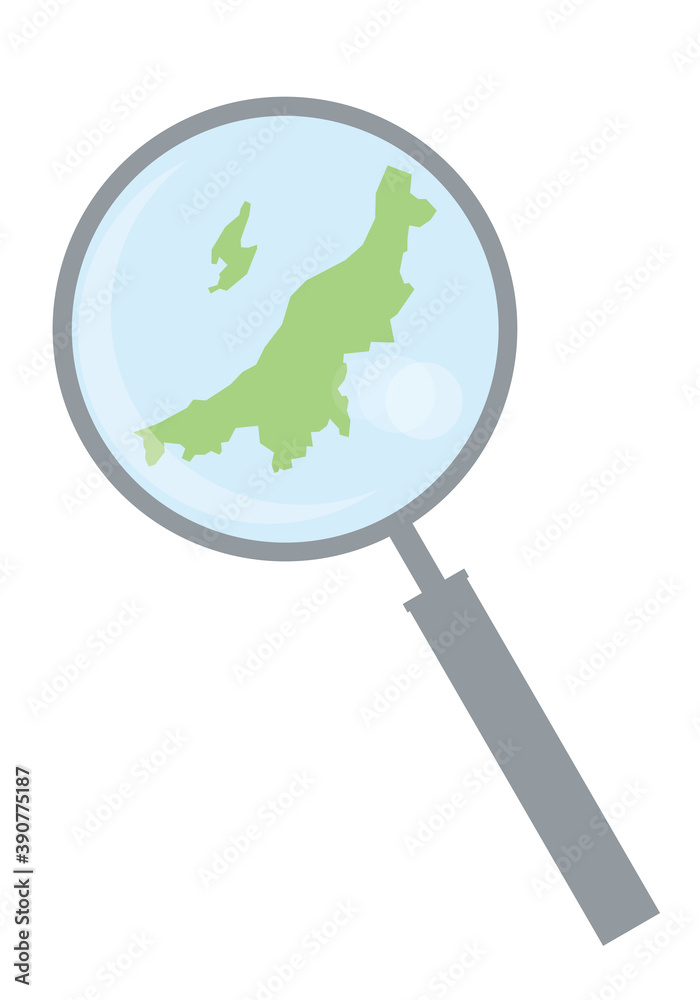 虫眼鏡ルーペ拡大鏡と新潟県の詳細地図中部地方 都道府県別地図のイラスト ベクターデータ Vektornyj Obekt Stock Adobe Stock