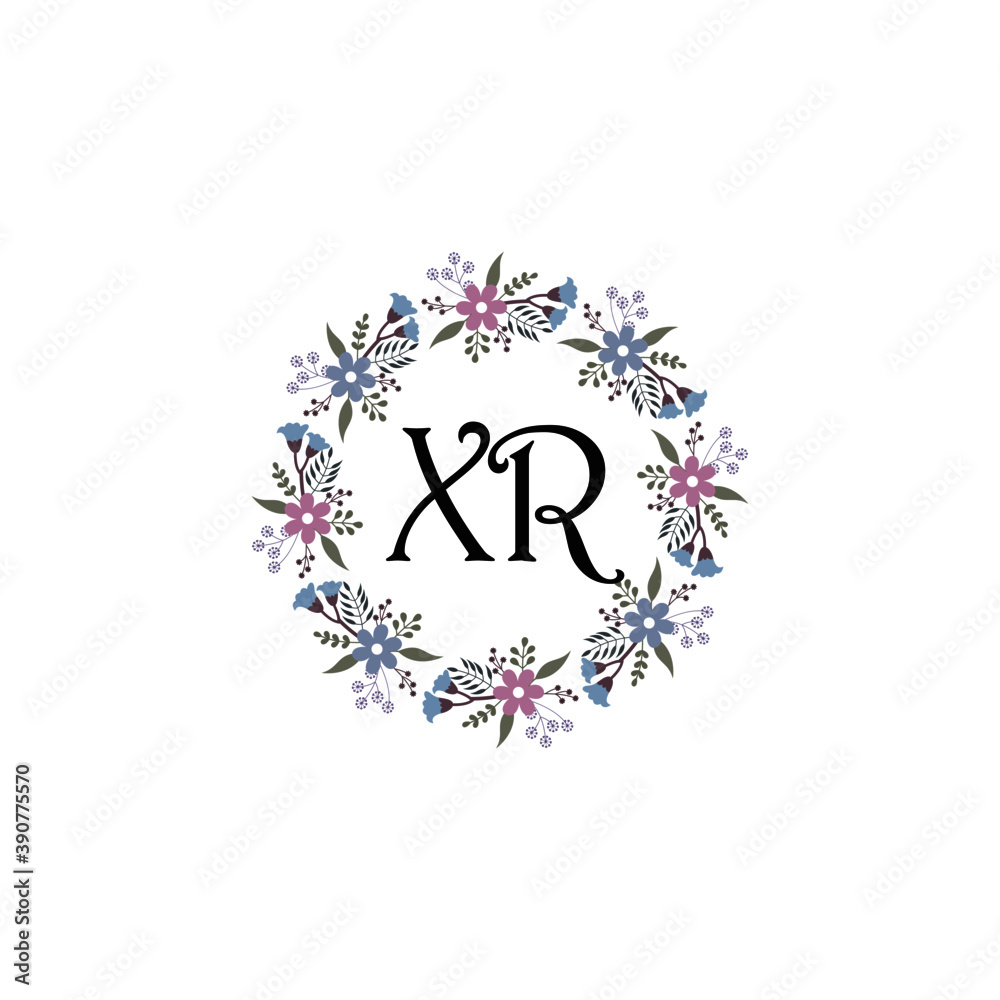 Initial XR Handwriting, Wedding Monogram Logo Design, Modern Minimalistic and Floral templates for Invitation cards	
