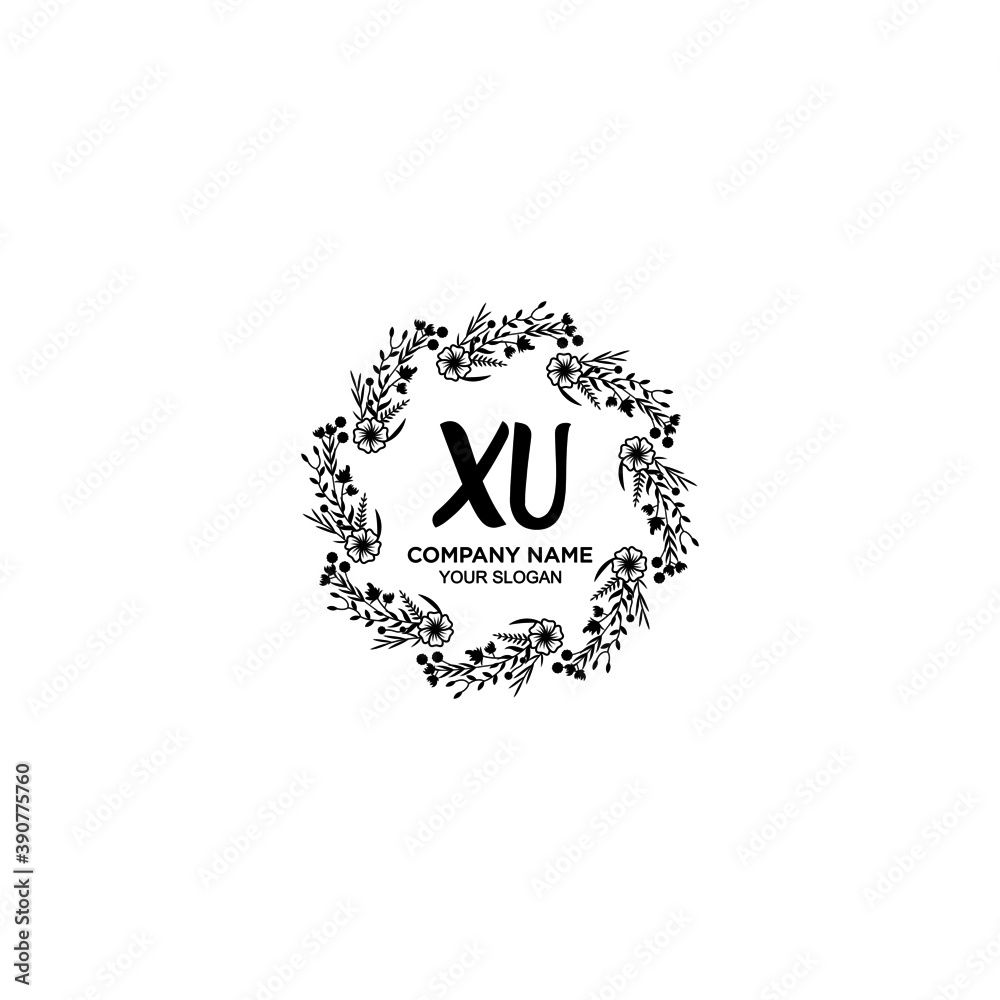 Initial XU Handwriting, Wedding Monogram Logo Design, Modern Minimalistic and Floral templates for Invitation cards	
