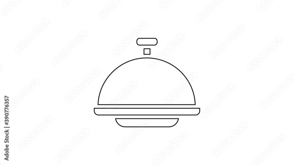 Black line Covered with a tray of food icon isolated on white background. Tray and lid sign. Restaurant cloche with lid. 4K Video motion graphic animation Black line Covered with a tray of food icon isolated on white background. Tray and lid sign. Restaurant cloche with lid. 4K Video motion graphic animation