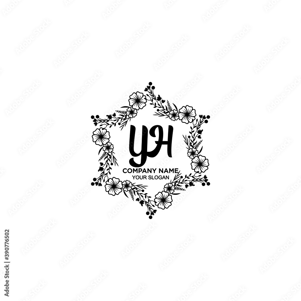 Initial YH Handwriting, Wedding Monogram Logo Design, Modern Minimalistic and Floral templates for Invitation cards	

