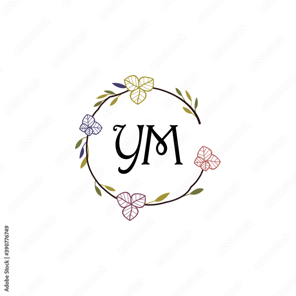 Initial YM Handwriting, Wedding Monogram Logo Design, Modern Minimalistic and Floral templates for Invitation cards	
