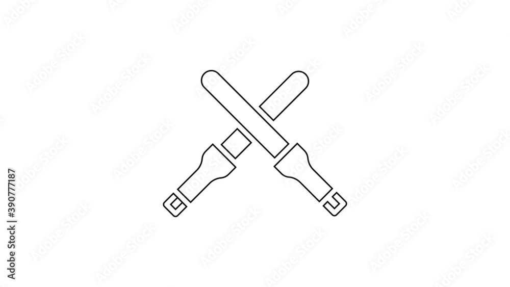 Black line Marshalling wands for the aircraft icon isolated on white background. Marshaller communicated with pilot before and after flight. 4K Video motion graphic animation Black line Marshalling wands for the aircraft icon isolated on white background. Marshaller communicated with pilot before and after flight. 4K Video motion graphic animation