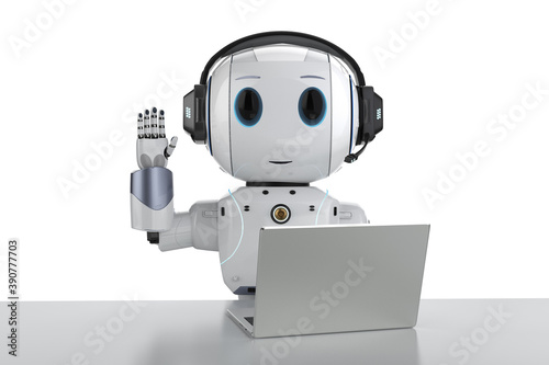 Obraz na płótnie cute artificial intelligence robot with notebook
