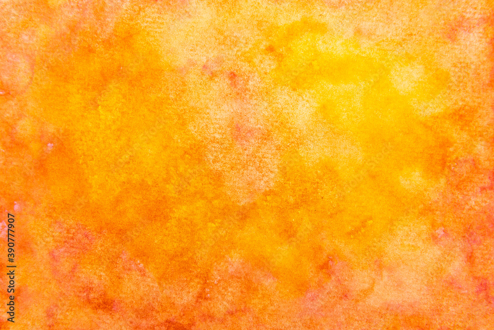 Blank colorful watercolor background. Hand painted orange and yellow watercolor on paper background.
