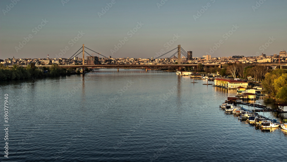 Serbia - Panoramic view of the Sava River and the city of Belgrade waterfront
