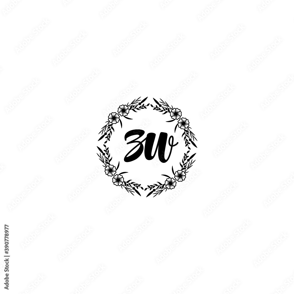 Initial ZW Handwriting, Wedding Monogram Logo Design, Modern Minimalistic and Floral templates for Invitation cards	
