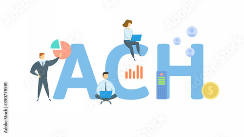 ACH, Automated Clearing House. Concept with keyword, people and icons. Flat vector illustration. Isolated on white background. photo