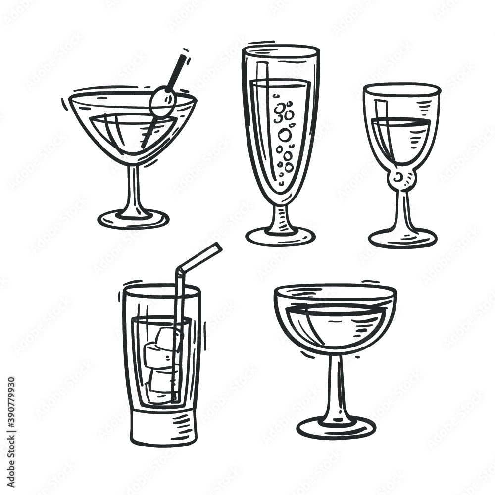 Cocktails glasses set. Hand drawn doodle style isolated abstract vector art illustration icon. Design for stickers, logo, web and mobile app. Cocktails glasses set. Hand drawn doodle style isolated abstract vector art illustration icon. Design for stickers, logo, web and mobile app.