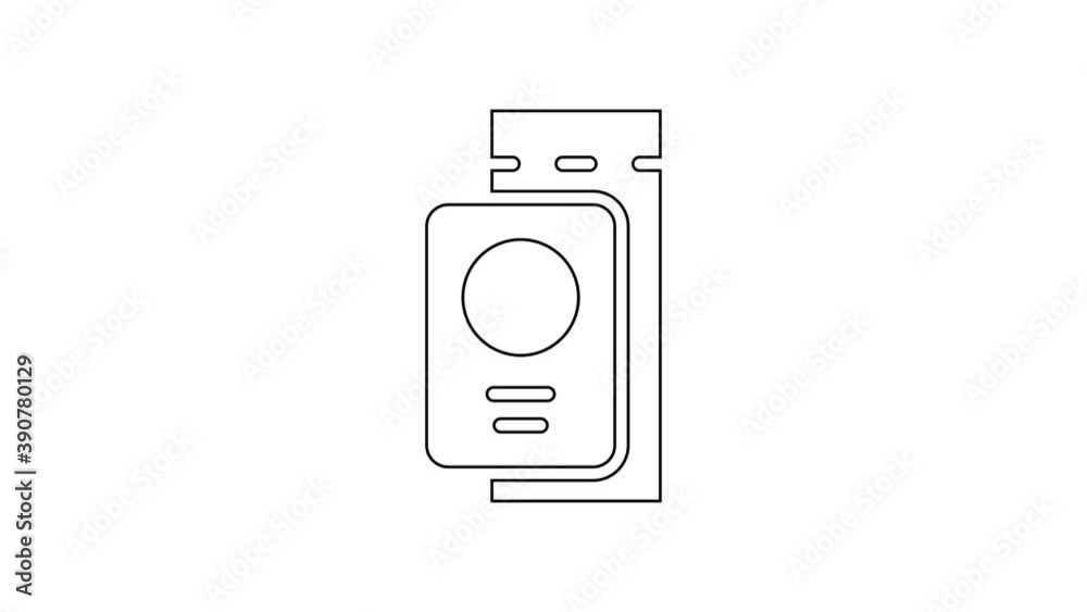 Black line Passport with ticket icon isolated on white background. Identification Document. Concept travel and tourism. 4K Video motion graphic animation Black line Passport with ticket icon isolated on white background. Identification Document. Concept travel and tourism. 4K Video motion graphic animation