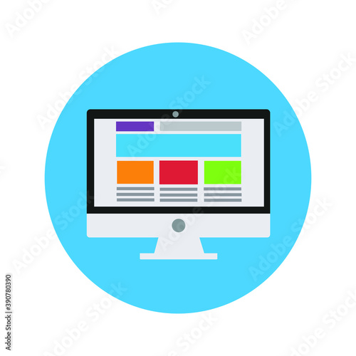 vector illustration of a computer or laptop pc with a flat design icon, symbol and sign