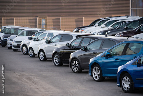 Cars in a row. Used car sales 