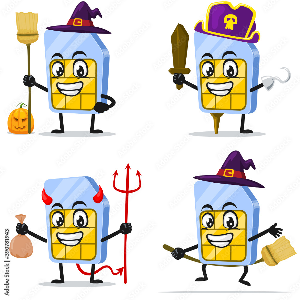 Obraz premium vector illustration of sim card mascot or character