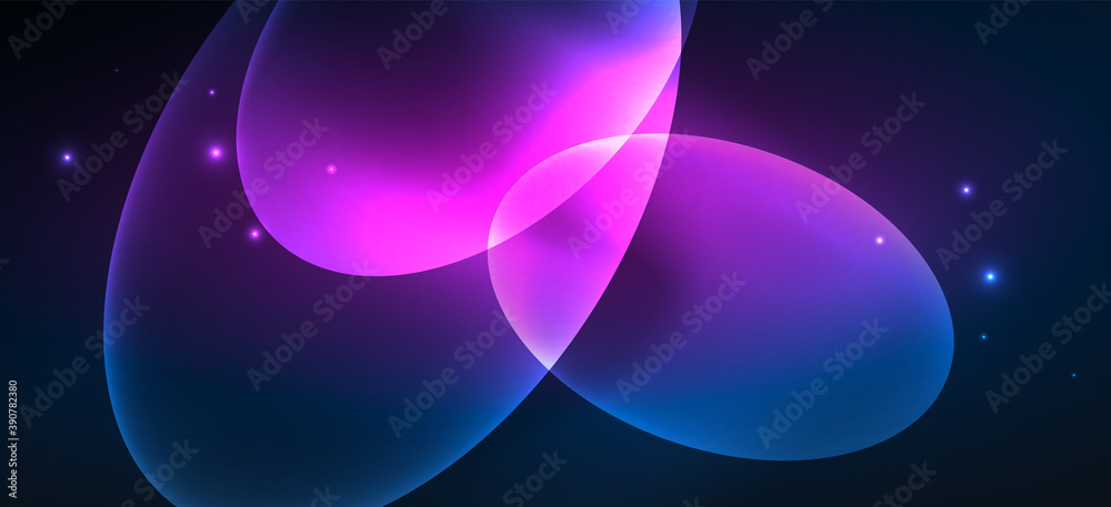 Neon ellipses abstract backgrounds. Shiny bright round shapes glowing in the dark. Vector futuristic illustrations for covers, banners, flyers and posters and other