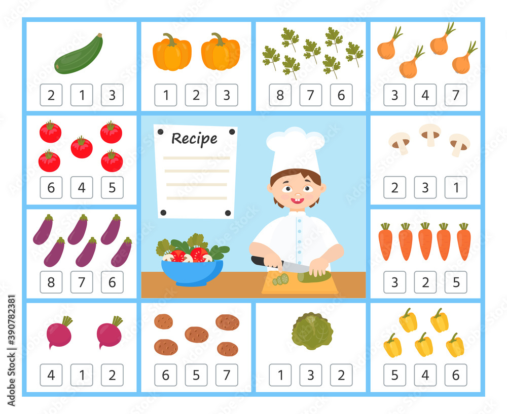 Math education for kids. Help the chef calculate the amount of ...