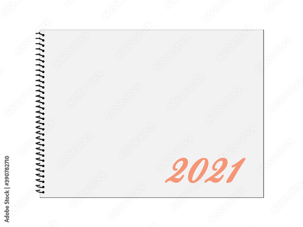Kalender mit Deckblatt 2021 vor weißem Hintergrund Kalender mit Deckblatt 2021 vor weißem Hintergrund