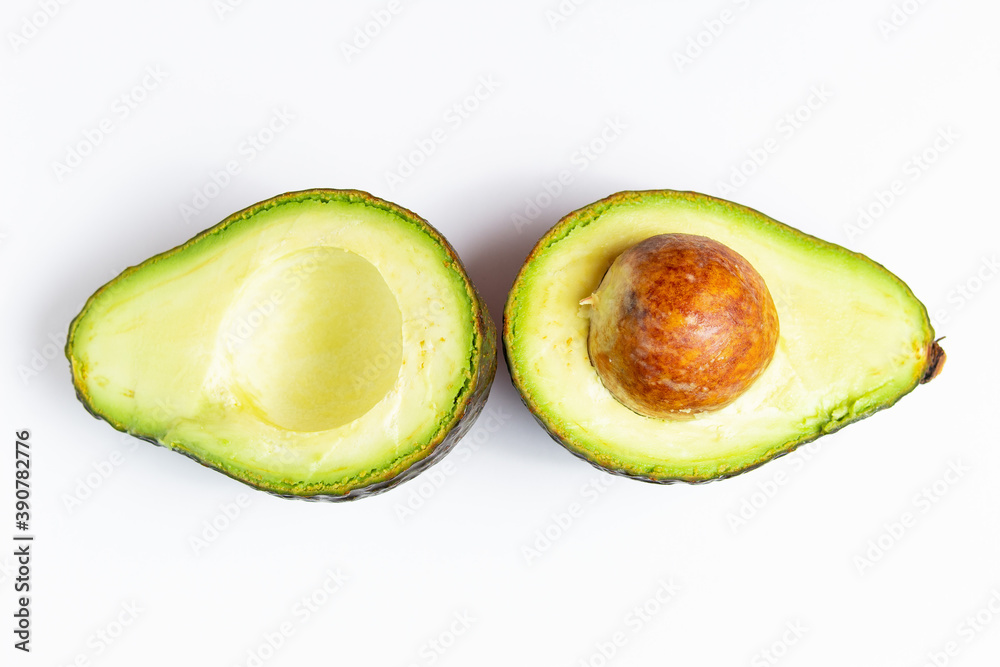 Avocado with a white background photographed from above