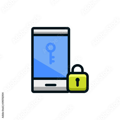 Decorated phone icons with lock icon and using outline style