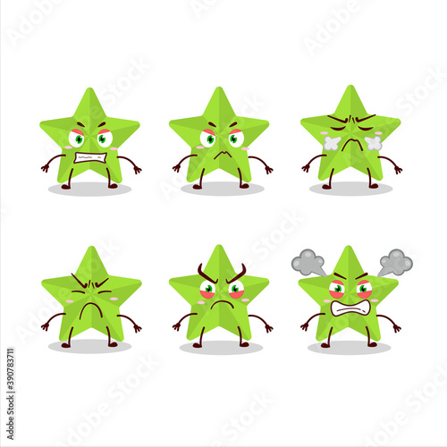 New green stars cartoon character with various angry expressions