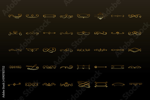 decorative golden swirls dividers in brown background