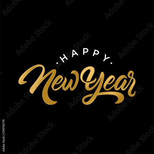 Happy New Year script text hand lettering. Design template Celebration typography poster, banner or greeting card for Merry Christmas and happy new year. Vector Illustration 