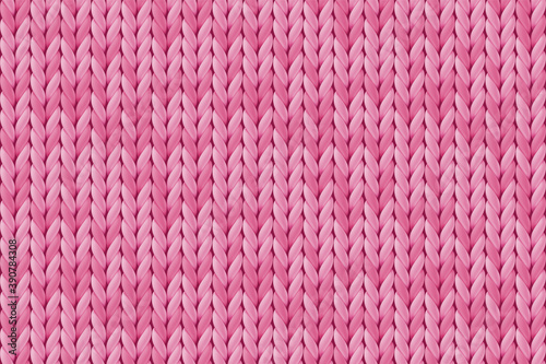 Texture of pink wool knit. Seamless knitted background. Vector illustration of knitwear for background, wallpaper, wrapping paper, web page backdrop. Template for romantic valentine greeting card.