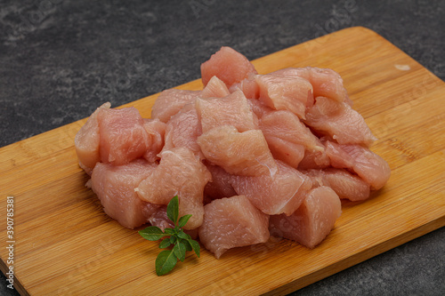 Raw diced chicken for cooking