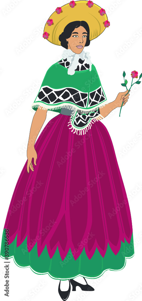 Illustration of woman in traditional dress